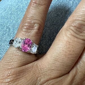 Pink & Clear Cubic Zirconia Three Stone Ring Size 6 #64